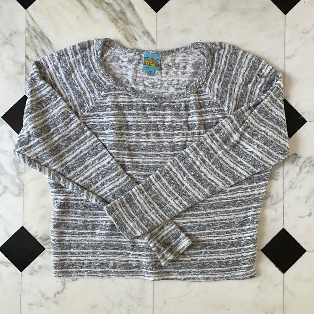 C&C California Gray and White Striped Sweater